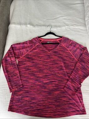 Reebok Pink & Purple Space-Dye Long Sleeve Athletic Top